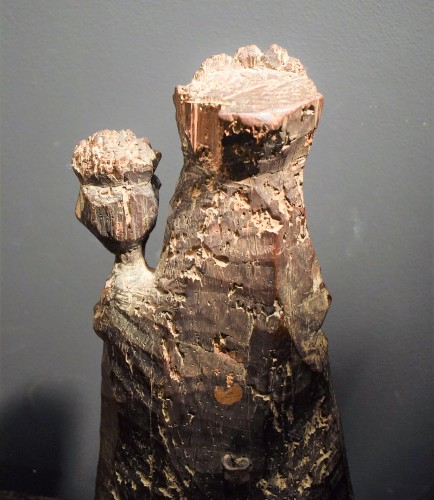 Antiquités - Vierge à l'Enfant, sculpture en bois Hispanique Médiévale